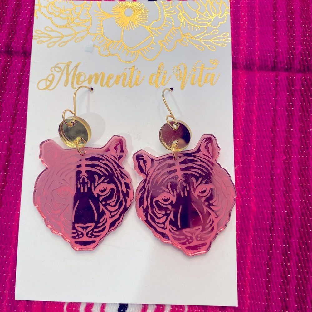 Pink Tiger Dangle Earrings
